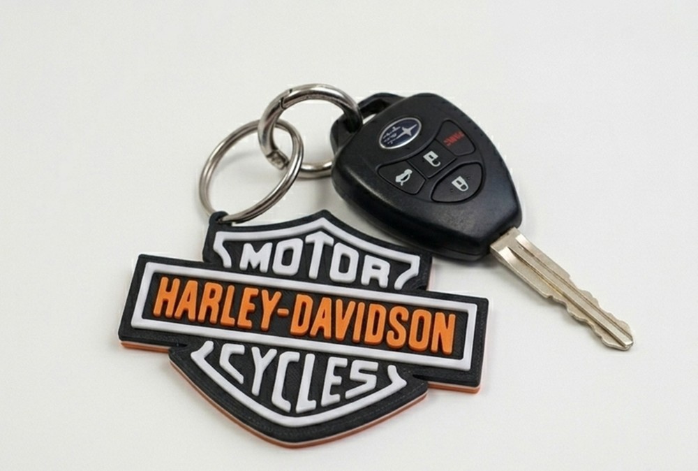 Custom Motorcycle Style Sponsor Keychain – HD Shield Orange Black & White
