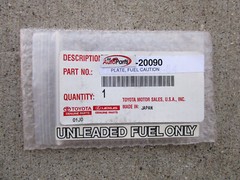 FITS: 75 – 87 TOYOTA COROLLA UNLEADED FUEL ONLY DECAL STICKER OEM BRAND NEW
