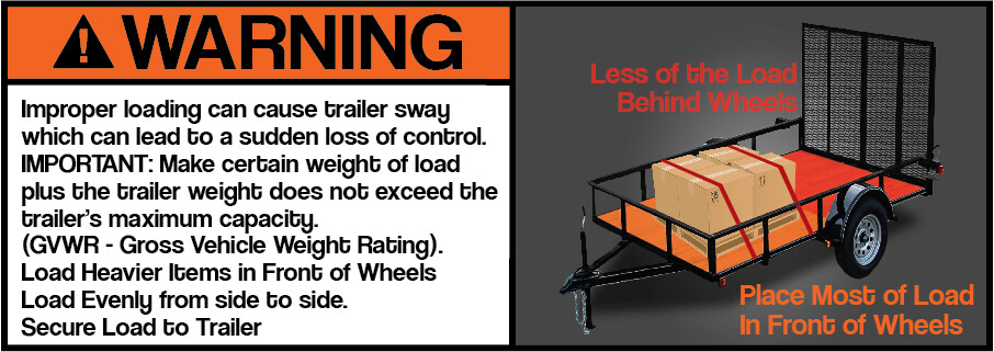 2″ tall x 6″ wide – Trailer Improper Loading Warning Decal Sticker, Safety