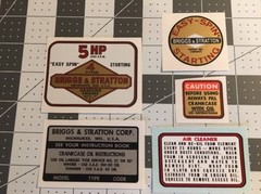 Briggs Stratton 5hp Mustang Snapper Vertical engine-decals.com set of 5