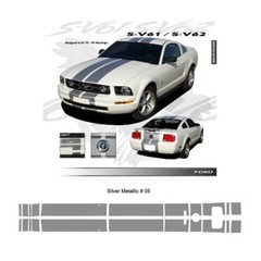 Ford Mustang GT 2005 to 2009 Silver Met Bumper to Bumper Stripes Graphic Kit