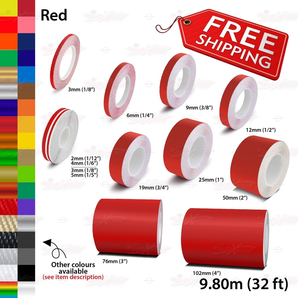 RED Roll PIN STRIPE Streamline PinStriping Trim Line TAPE Decal Vinyl Stickers