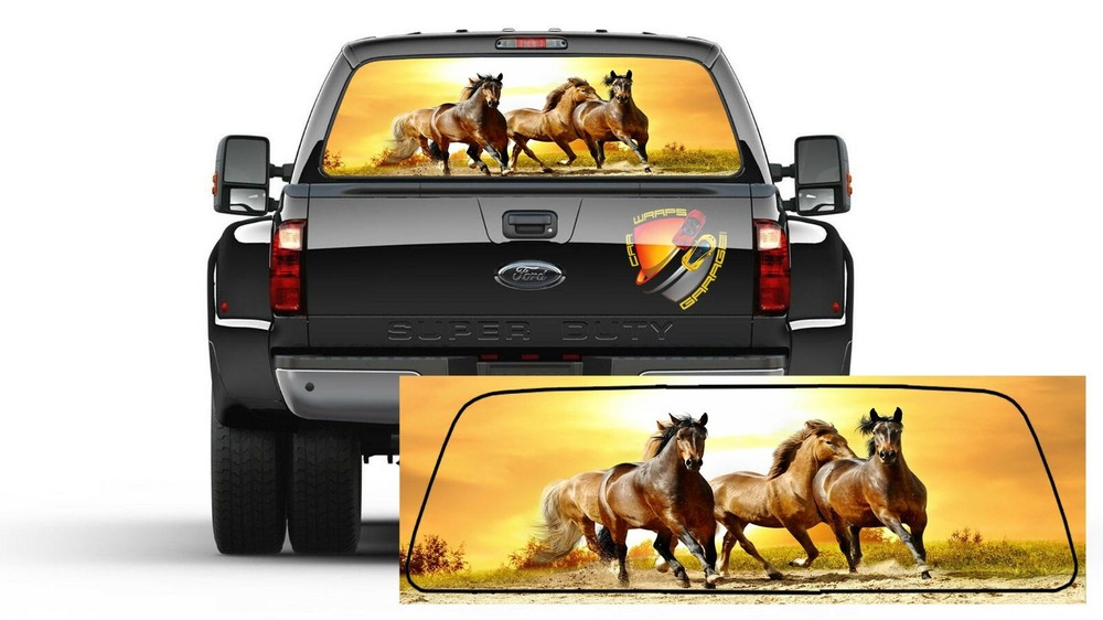 Brown Horses Running Rear Window Perforated Graphic Decal SUV Truck