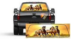 Brown Horses Running Rear Window Perforated Graphic Decal SUV Truck