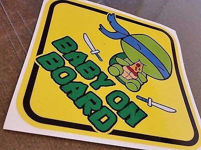 Teenage Mutant Ninja Turtles LEONARDO CUTE CHIBI BABY ON BOARD STICKER WARNING