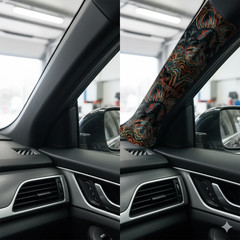 Car Interior Fabric Wrap Style Self Adhesive A B Pillar Sticker 28x160cm