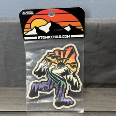 Atomic Child Sasquatch Vinyl Sticker Bigfoot Mountain Sunset All Weather USA Mad