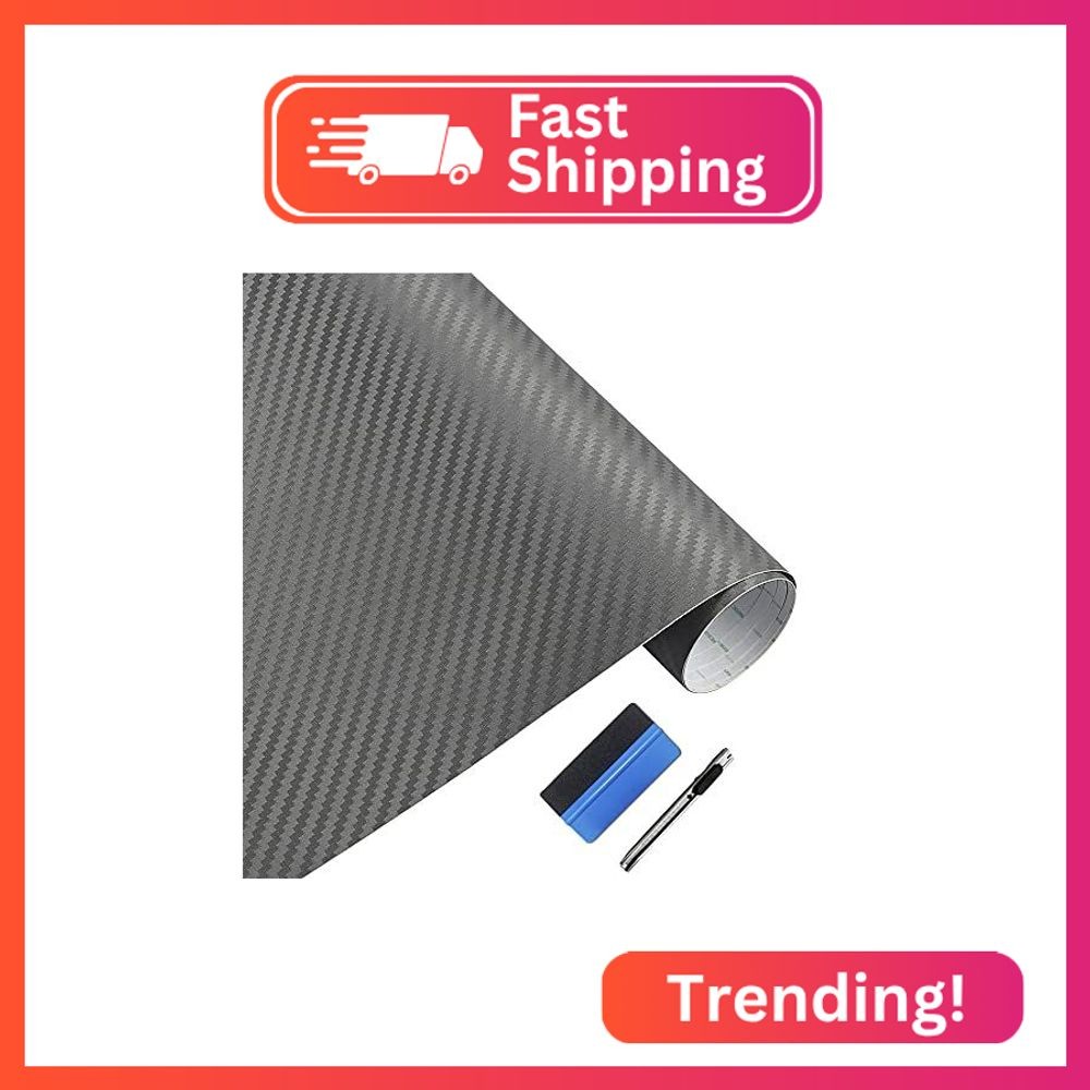LZLRUN 3D Carbon Fiber Vinyl Wrap Roll with Air Release Bubble Free Adhesive Fil