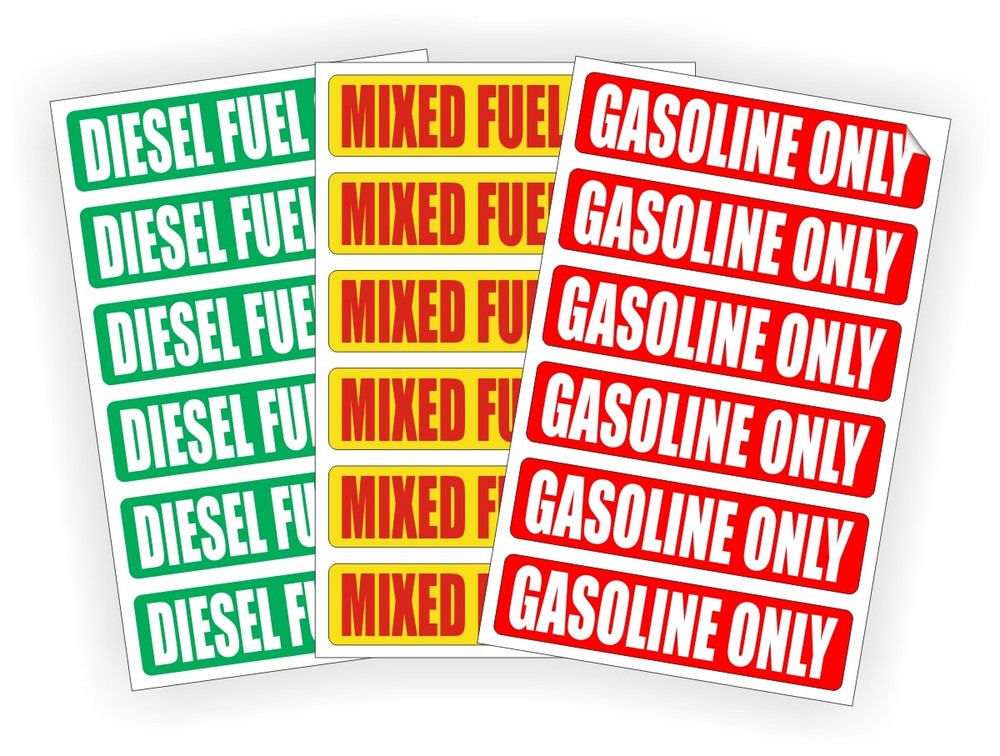 6-pack DIESEL / MIXED FUEL / GASOLINE ONLY Vinyl Stickers Decals Truck Gas Can