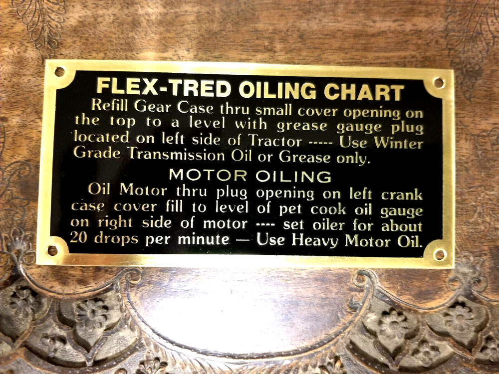 Vaughans Flex-Tred Tractor Oiling Chart Data Plate ACID ETCHED Brass
