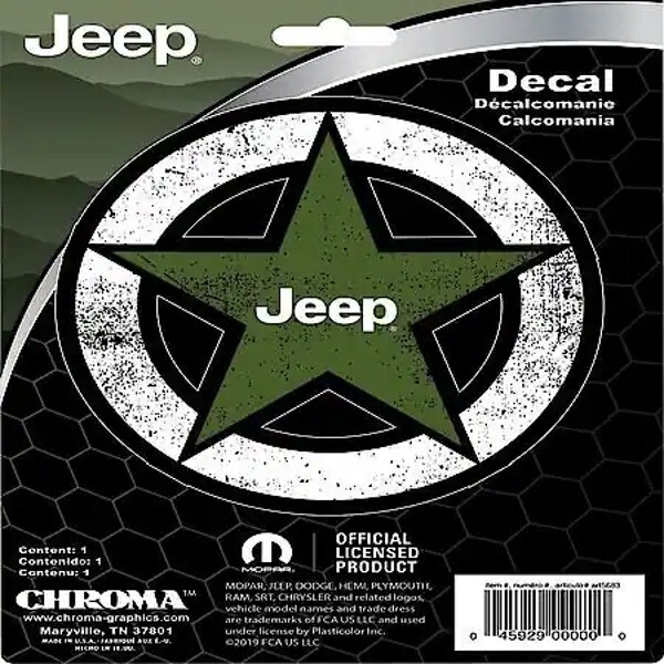 Jeep Military Star in a Circle Decal – Green on White w Black Ring – 5″ Diameter