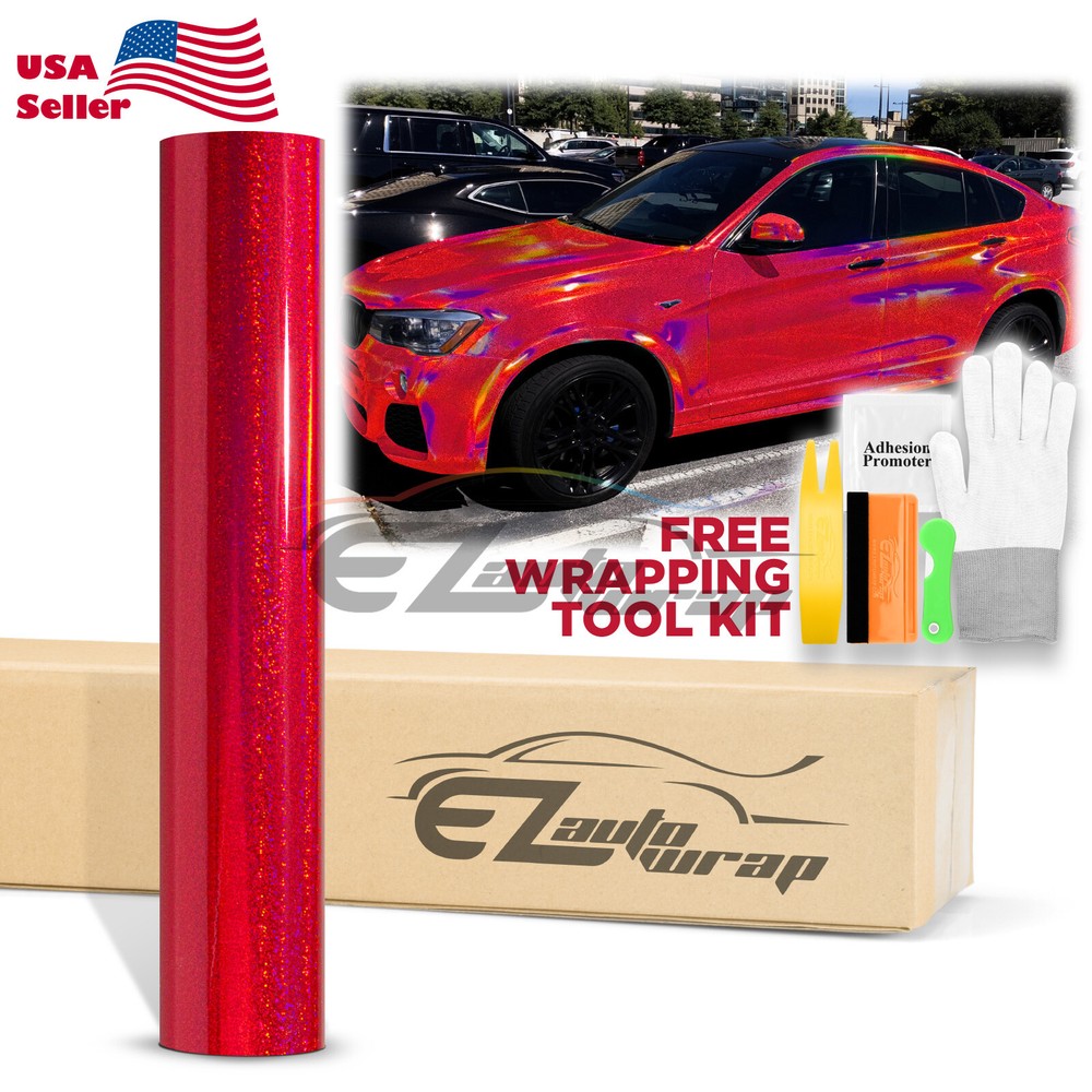 Holographic Glitter Rose Red Rainbow Chrome Car Vinyl Wrap Sticker Decal Sheet