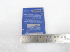 DATA PLATE FOR VINTAGE CHEVY PICKUP TRUCK 1947-50