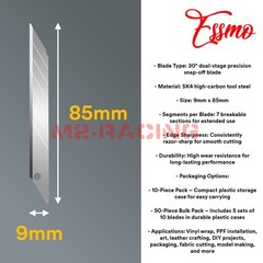 ESSMO 10pcs 30° Utility Knifes Blades Stainless Steel Vinyl Wrap Graphics Tools