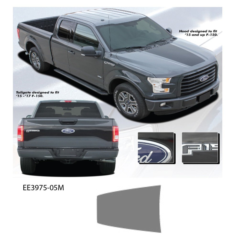 “Route” Hood Stripe Ford F-150 2015 and up Vinyl Graphics Kit – Metallic Silver