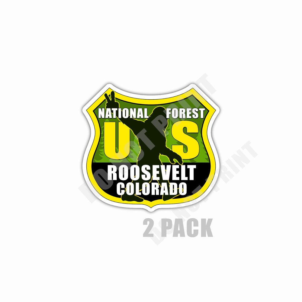 Roosevelt National Forest Colorado Sticker Bigfoot Souvenir Waterproof 2 Pack