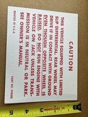 1959 through 71 Chevrolet trunk lid caution Positive traction decal 3745926