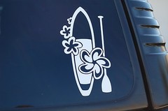 Paddleboard Girl Hawaiian Sticker Vinyl Decal Plumeria Flowers Aloha Cute (V455)