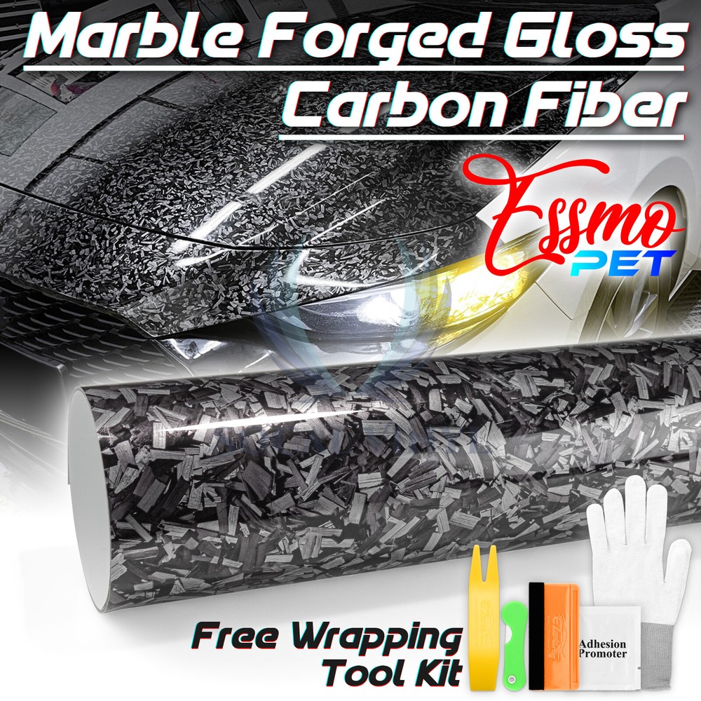 ESSMO PET Marble Forged Gloss Carbon Fiber Silver Car Vehicle Vinyl Wrap Decal