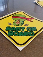 Teenage Mutant Ninja Turtles RAPHAEL CHIBI Cute BABY ON BOARD STICKER WARNING