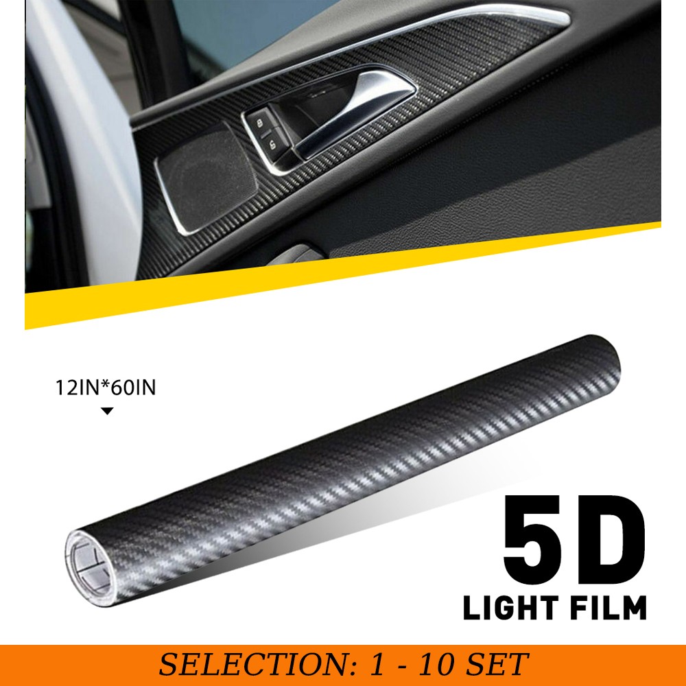 1-10 Gloss Carbon Fiber Bubble Free Vinyl Wrap 12″x60″ Car Sticker Self-Adhesive