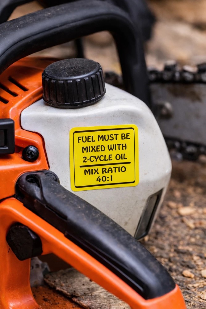 Pair (2) Fuel Must Be Mixed With 2-Cycle Oil 40:1 Chainsaw Mower Decal p187
