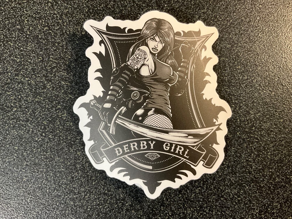 Motorcycle Sticker for Helmets or toolbox #3,425 Derby Girl