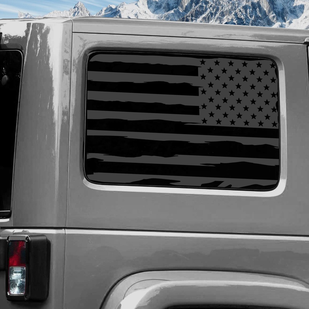Rear Window Wrap Graphic Decal for Jeep Wrangler 2011-2020 USA FLAG TORN NGREY