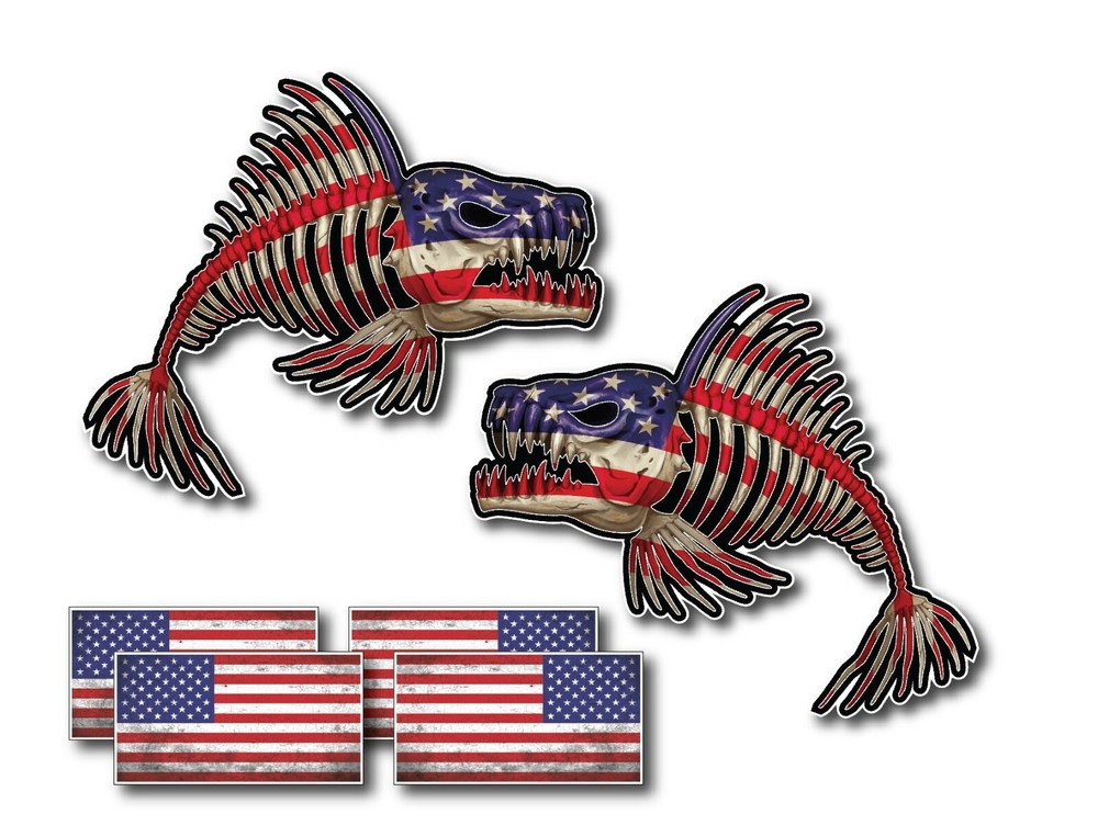 Combo USA Bone Fish Sticker American Flag Fishing Cup Car Window Bumper Decal