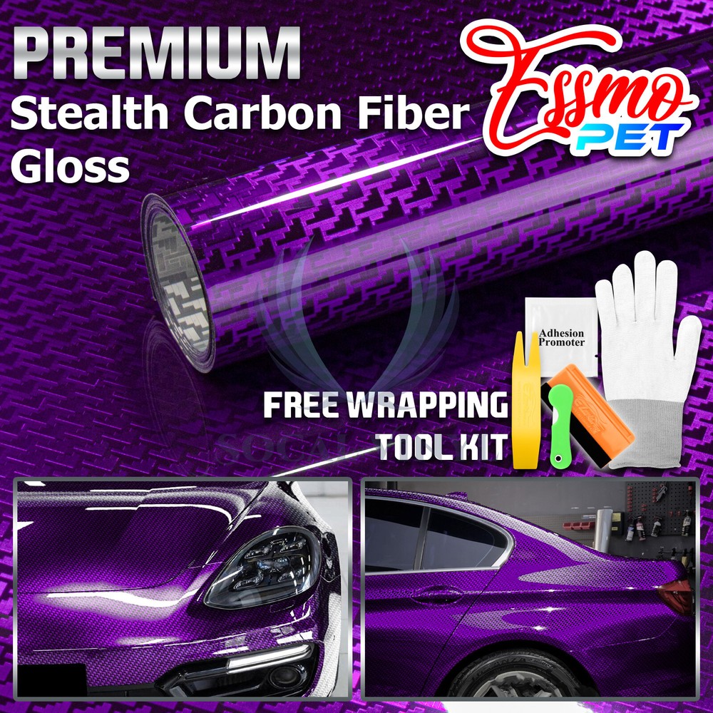PET Squadron Carbon Fiber Gloss Royal Purple Car Vehicle Vinyl Wrap Decal Sheet