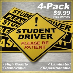 STUDENT DRIVER 4-pack Laminated Removable High Quality Decals FREE SHIPPING