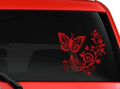 Butterfly and Flower nice design car truck SUV window laptop 6″ RED