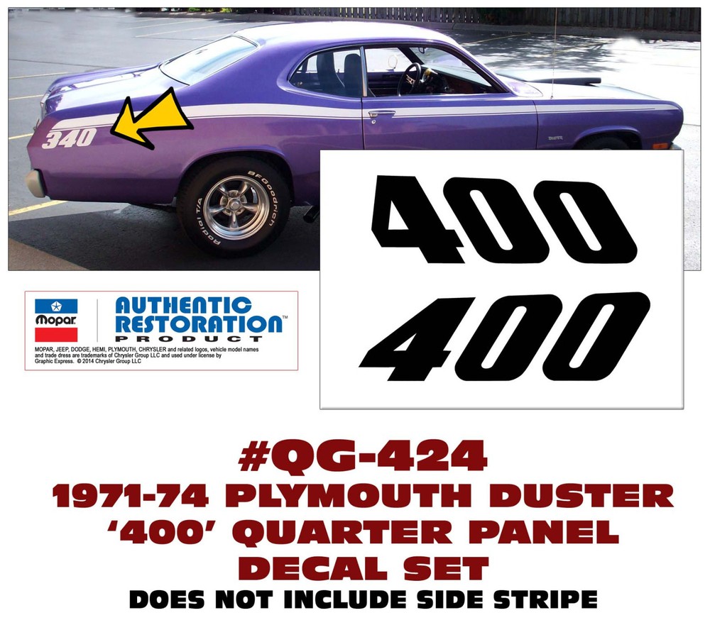 QG-424 1971-74 PLYMOUTH DUSTER – 400 QUARTER PANEL DECAL SET