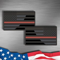 Embossed 3D Metal Black and Red Line American Flag Emblem Decal Stickers 1 Pair