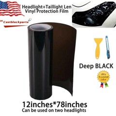 Gloss Dark Black Film Smoke Tint Lens Vinyl Wrap For Headlight taillight 12″x78″