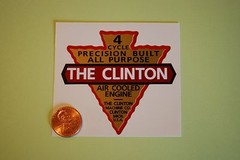 Clinton 4 Cycle Early Engine decal repro small; Michigan Gas Tank Set 2