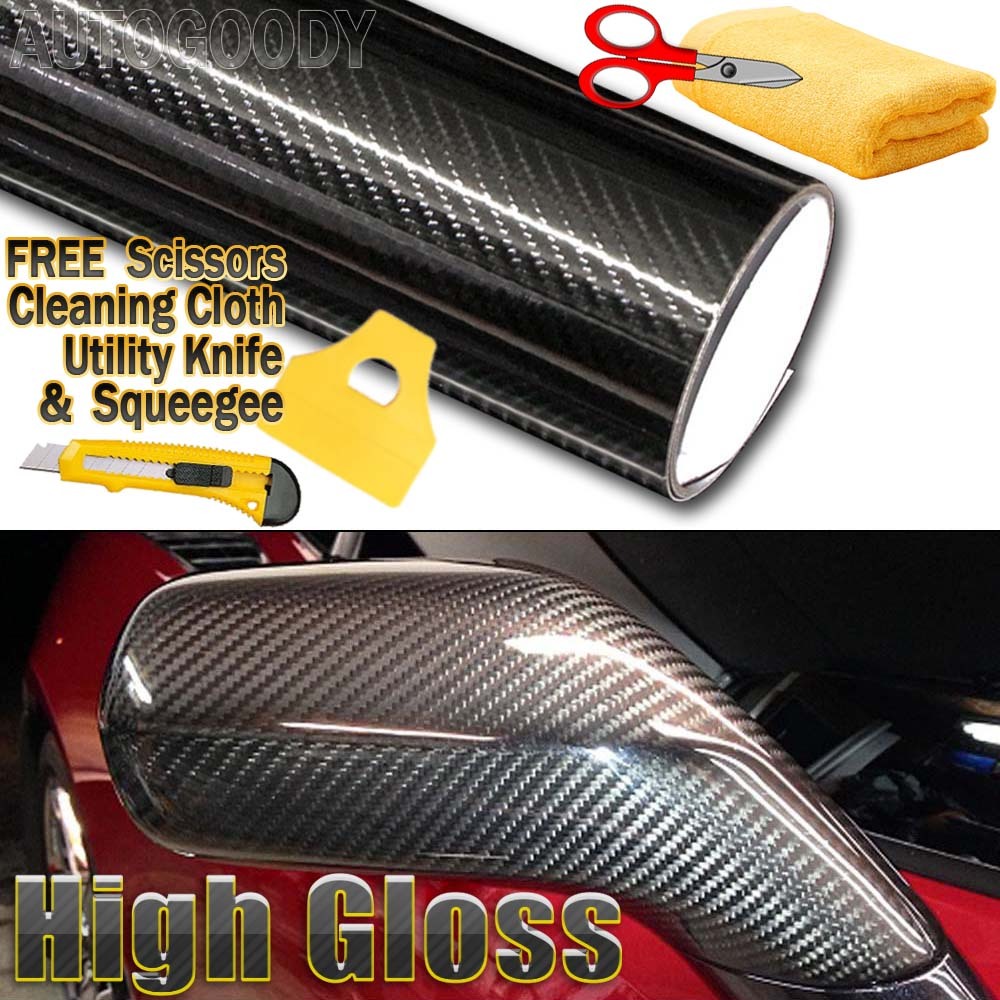 20ft x 1ft HIGH GLOSS 5D Black Carbon Fiber Vinyl Wrap Bubble Free 240″ x 12″ 6D