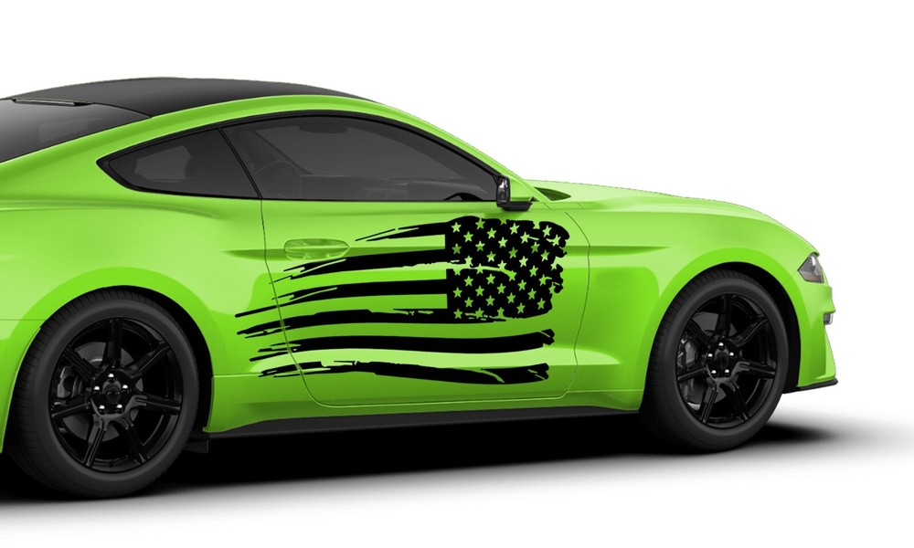 Side door US flag graphics stickers decals compatible with Ford Mustang