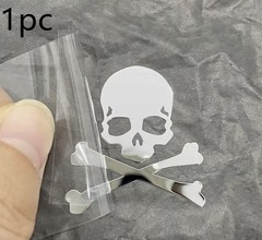 CHROME MIRROR SILVER SHINY SKULL CROSSBONES 1.3” REFLECTIVE VINYL STICKER DECAL