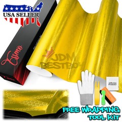 PET Honeycomb Carbon Fiber Satin Golden Yellow Hex Vehicle Vinyl Wrap Decal Film