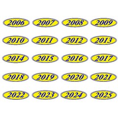 EZ-Line Car Dealer Oval Model Year 2 DOZEN Windshield Sticker BLUE YELLOW
