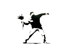 Banksy Protester Throwing Flowers BLACK vinyl decal weatherproof 3.5 inches USA