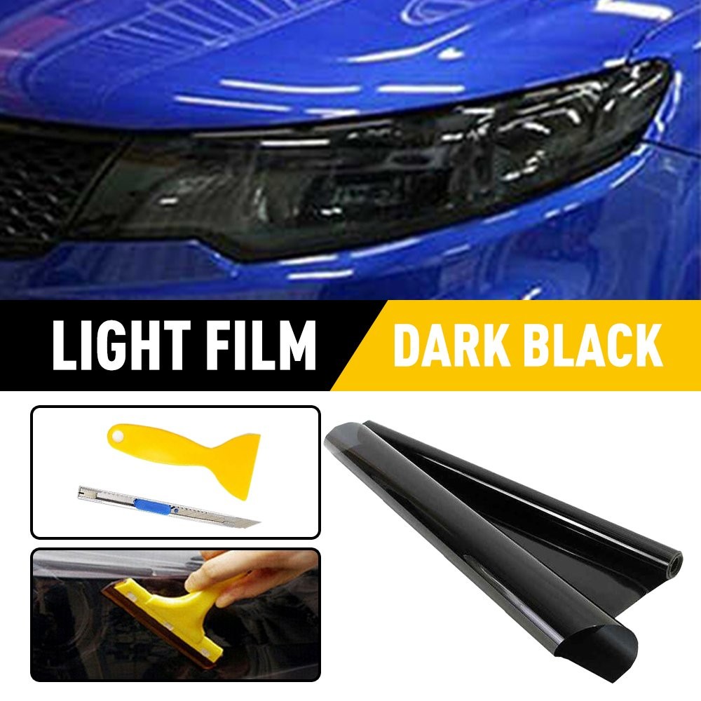 Car Gloss Dark Black Headlight Taillight Fog Light Tint Film Vinyl 12*72INCHES e