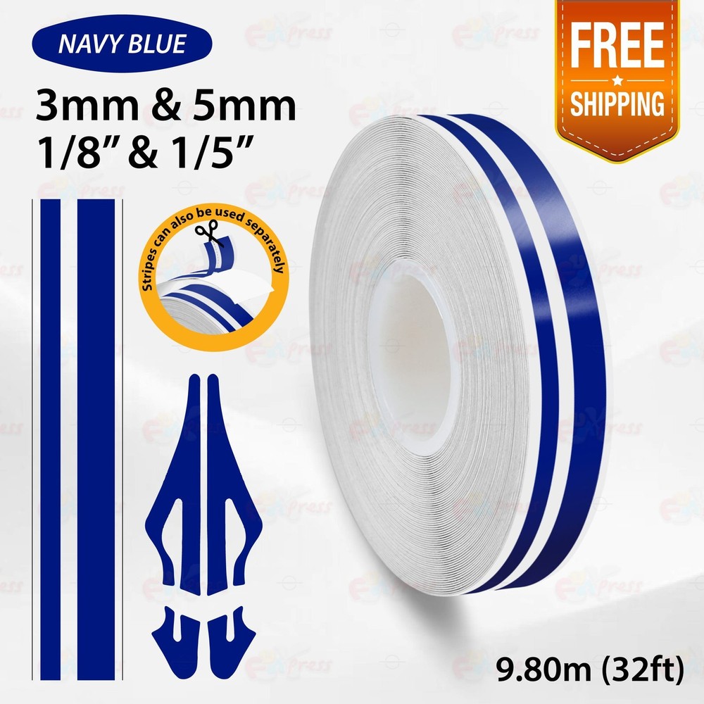 DARK BLUE 9/16″ 15mm Double Lines STRIPE Car Streamline TAPE Decal Vinyl Sticker
