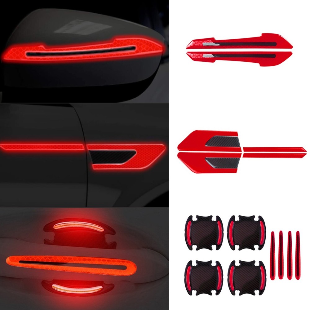 12PCS Rearview Mirror Side Door Handle Red Reflective Warning Safety Sticker Set