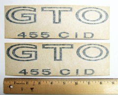 One Pair (Two Pieces) GTO 455 CID Decals, Black – NOS from Original Purchaser