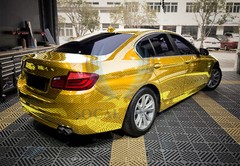 PET Squadron Carbon Fiber Gloss Gold Car Vehicle Vinyl Wrap Decal Sheet Sticker