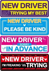 4 Pcs Student Driver Magnetic Car Stickers – Bright Reflective Safety Signs