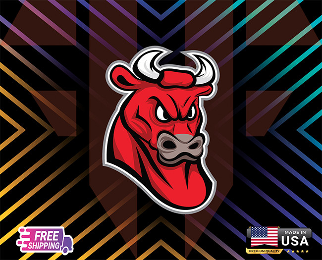 BULL PAINTEDSTICKER MAD. CAR, WINDOWN, LAPTOP,ETC LAMINATED 6YEARS+ FREE STICKER