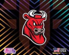 BULL PAINTEDSTICKER MAD. CAR, WINDOWN, LAPTOP,ETC LAMINATED 6YEARS+ FREE STICKER